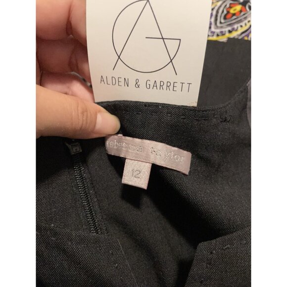 Rebecca Taylor Dark Grey Sheath Dress with Accent Bow, Size 12 - Picture 4 of 11